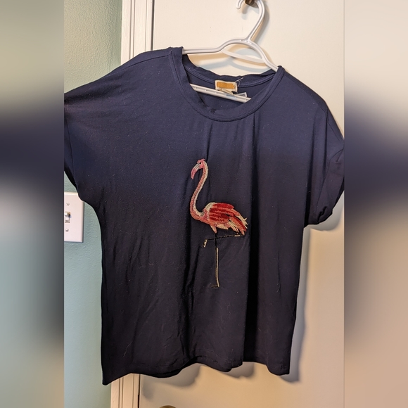 Lucy & Laurel Beaded Flamingo Slouchy T-Shirt - Picture 1 of 4